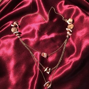 Pink seashell, stone and wood necklace